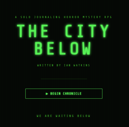 Screenshot of the City Below Start Page